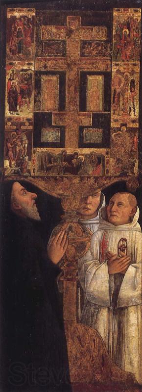 Gentile Bellini Cardinal Bessarion before his reliquary containing a piece of the True Cross,Along with two brothers of the Scuola della Carita in Venice Germany oil painting art